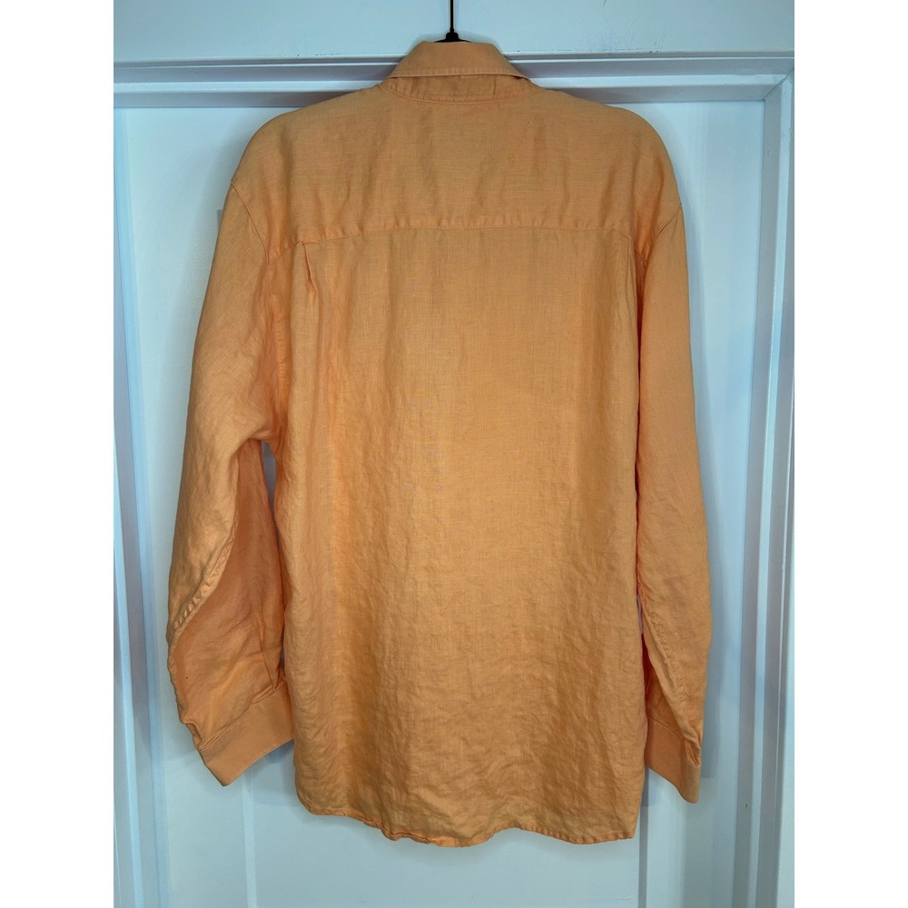 Alan Flusser Mens Linen Button Down Shirt Large Peach Orange Long Sleeve Pocket - Picture 5 of 8